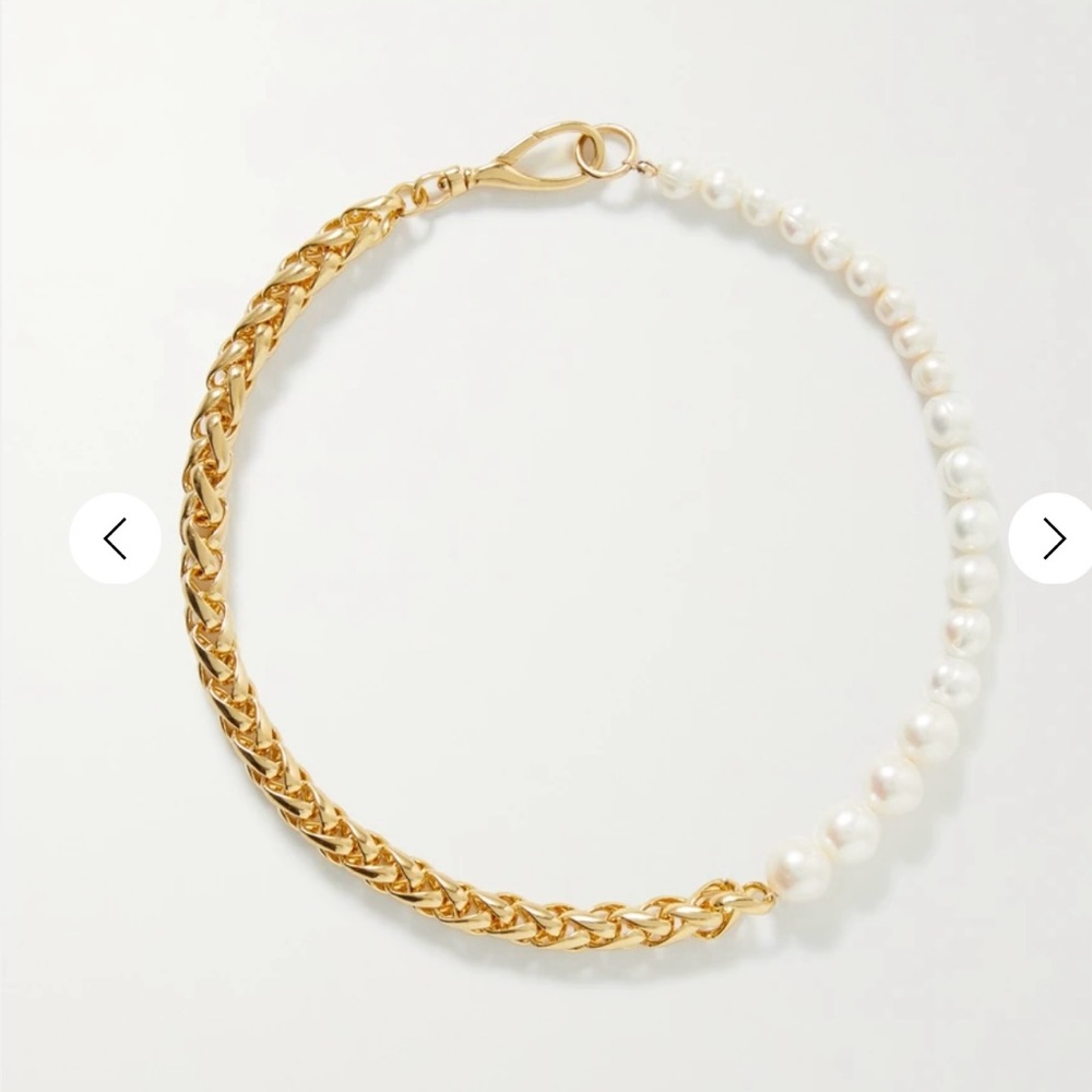 Gold Chain and White Pearl Half Necklace